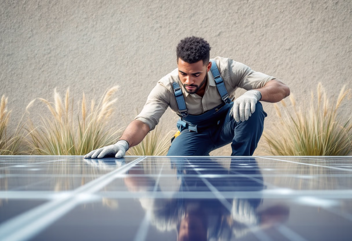 image of a technician installing solar panels